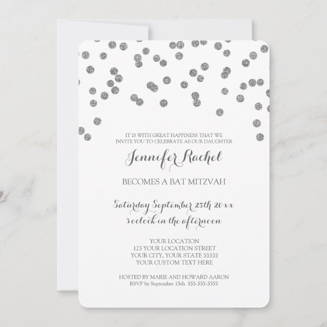 Silver Confetti Bat Mitzvah Invitations (Back)