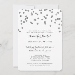 Silver Confetti Bat Mitzvah Invitations