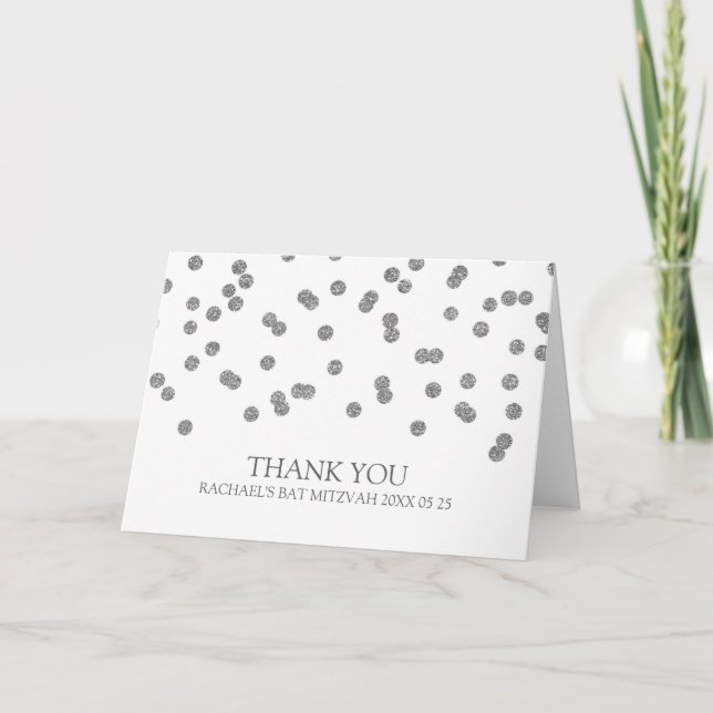 Silver Confetti Bat Mitzvah Thank You Card (Front)