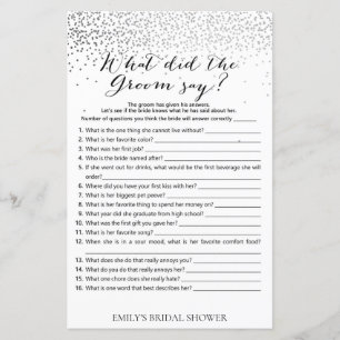 Silver Confetti Bridal Shower Game PRINTED
