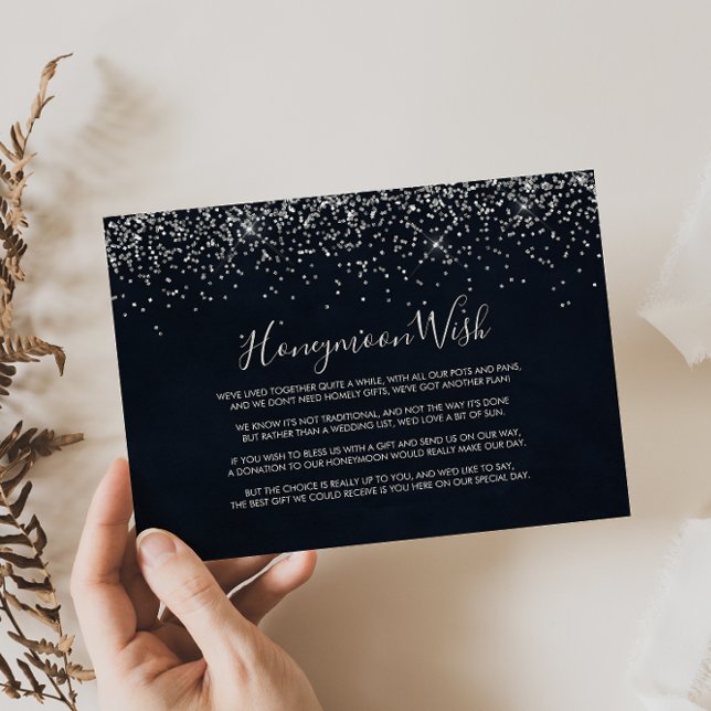 Silver Confetti Calligraphy Honeymoon Wish   Enclosure Card (Creator Uploaded)