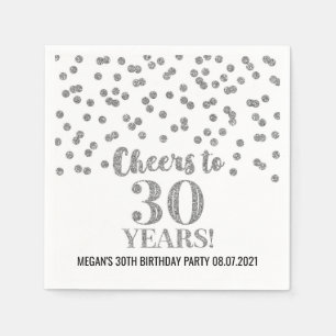 Silver Confetti Cheers to 30 Years Birthday Napkin