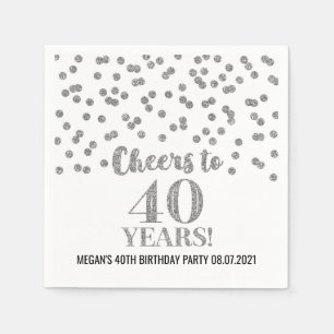Silver Confetti Cheers to 40 Years Birthday Napkin