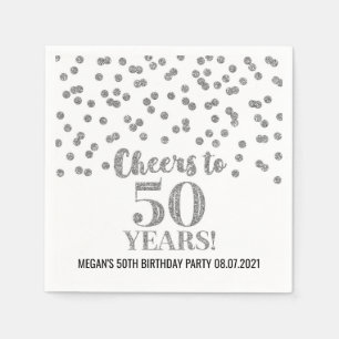 Silver Confetti Cheers to 50 Years Birthday Napkin