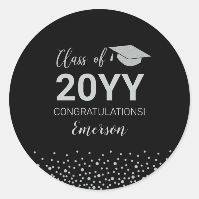 Silver Confetti Class 2021 Graduation Party Favour Classic Round Sticker (Front)