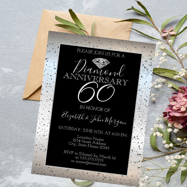 Silver Confetti Diamond Wedding Anniversary Invitation (Creator Uploaded)