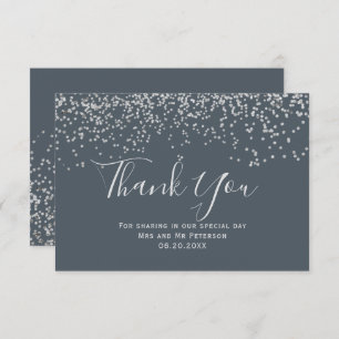 Silver confetti dusty blue typography thank you card