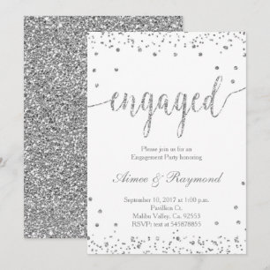 Silver Confetti Engagement Party Invitation