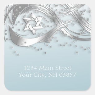 Silver Confetti Flourish Return Address White Square Sticker