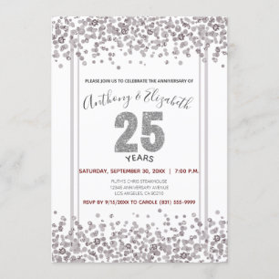 Silver Confetti Glitter-Style 25th Anniversary Invitation