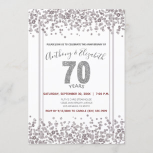 Silver Confetti Glitter-Style 70th Anniversary Invitation
