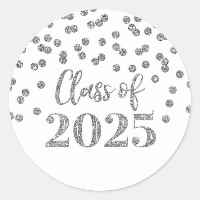 Silver Confetti Graduation 2025 Classic Round Sticker (Front)