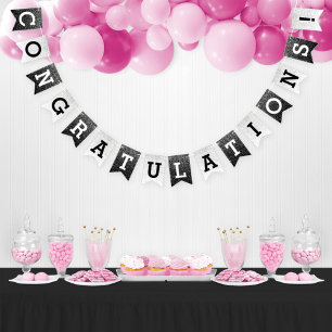 Silver Confetti Graduation Party   Black and White Bunting Flags