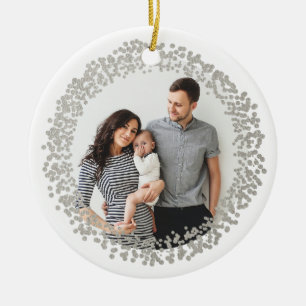 Silver Confetti Holiday Photo Christmas  Ceramic Ornament