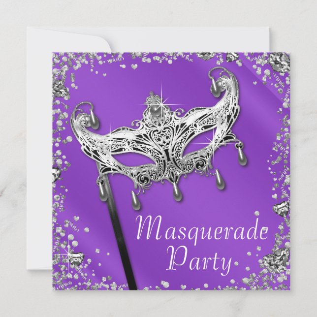 Silver Confetti Lavender Purple Masquerade Party Invitation (Front)