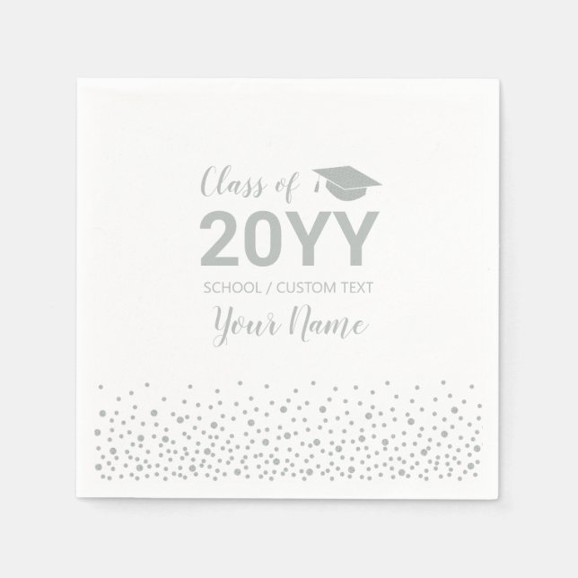 Silver Confetti Modern Graduation Party Napkin (Front)