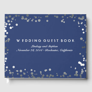 Silver Confetti Navy Elegant Wedding Guest Book
