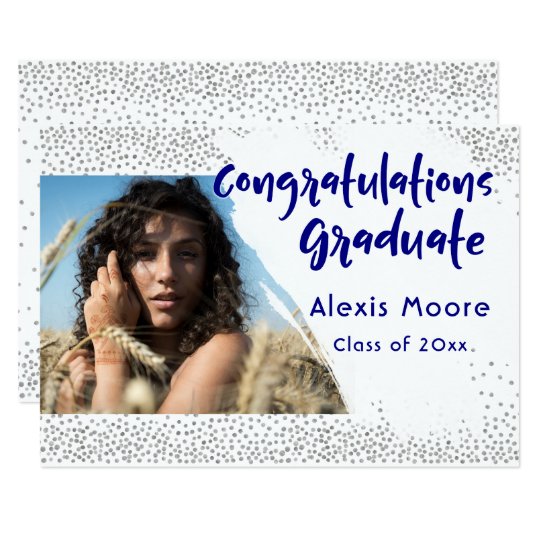Silver Confetti/Navy Text Graduation Announcement