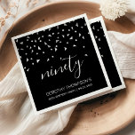 Silver Confetti on Black 90th Birthday Party Napkin<br><div class="desc">Help them celebrate their 90th birthday in style with this simple but elegant design, featuring faux silver triangular confetti sifting down on the word "ninety" in light grey handwriting font on a black background. Personalize it with the name of the honoree in light grey sans serif font, along with the...</div>