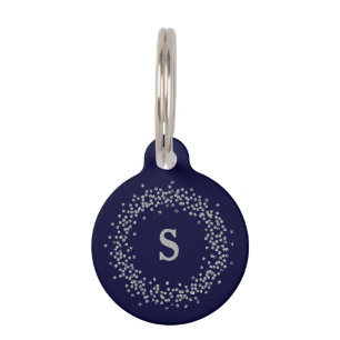 Silver Confetti on Navy Blue Monogram Pet Tag