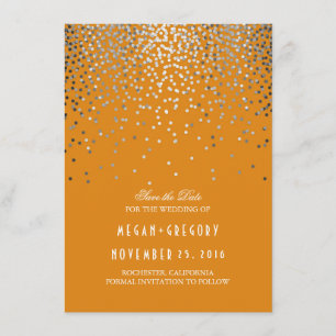 Silver Confetti Orange Fall Save the Date