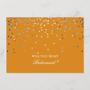 Silver Confetti Orange Wedding Bridesmaid Invitation