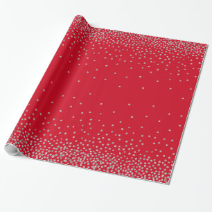 Silver Confetti Over Cherry Red Holiday Style Wrapping Paper