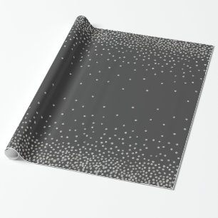 Silver Confetti Over Dark Grey Holiday Style Wrapping Paper
