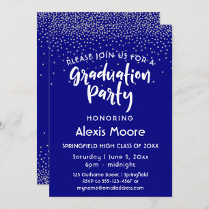 Silver Confetti Over Navy, Graduation Party 2 Invitation
