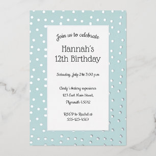 silver confetti pastel blue birthday postcard
