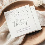 Silver Confetti Personalized 30th Birthday Party Napkin<br><div class="desc">Help them celebrate their 30th birthday in style with this simple but elegant design, featuring faux silver triangular confetti sifting down on the word "thirty" in stylish silver grey handwriting font. Personalize it with the name of the honoree in silver grey sans serif font, along with the occasion and date...</div>
