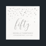 Silver Confetti Personalized 50th Birthday Party Napkin<br><div class="desc">Help them celebrate their 50th birthday in style with this simple but elegant design, featuring faux silver triangular confetti sifting down on the word "fifty" in stylish silver grey handwriting font. Personalize it with the name of the honoree in silver grey sans serif font, along with the occasion and date...</div>