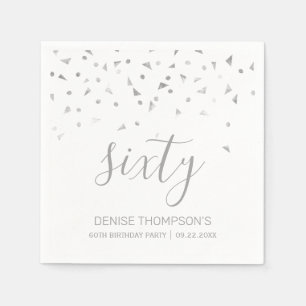 Silver Confetti Personalized 60th Birthday Party Napkin
