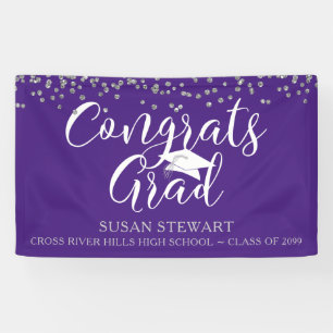 Silver Confetti Script CONGRATS GRAD Purple Banner