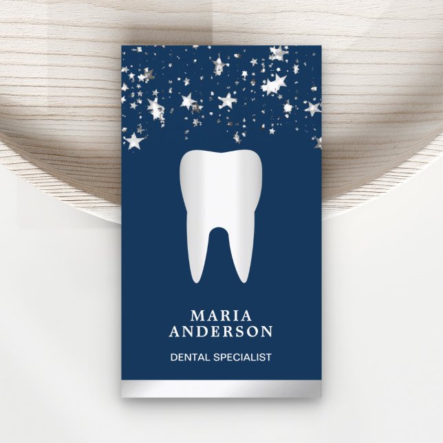 Silver Confetti Silver Tooth Dental Clinic Dentist Business Card (Creator Uploaded)