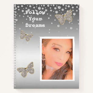 Silver Confetti Sparkle Your Photo Personalized  Notebook