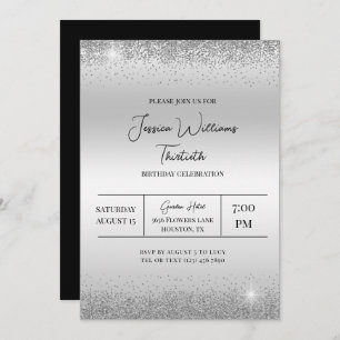 Silver Confetti & Sparkles Birthday Invitation