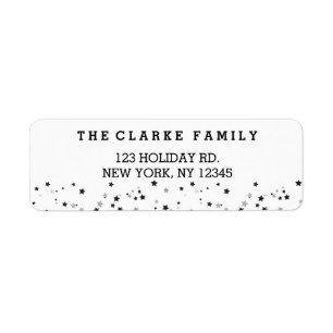 Silver Confetti Stars Holiday Return Address Label