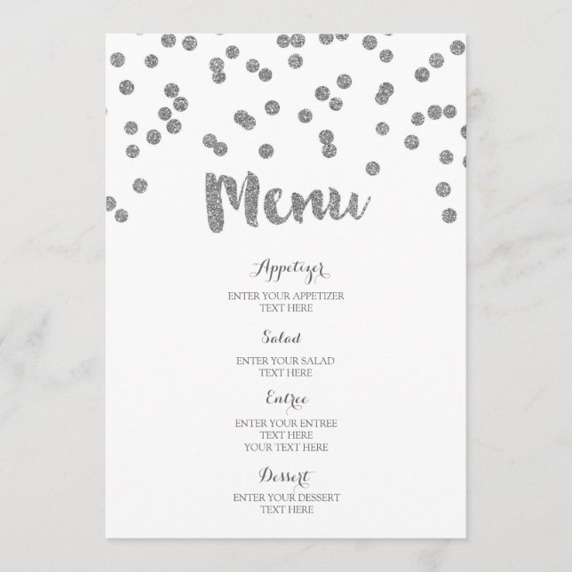 Silver Confetti Wedding Menu (Front)