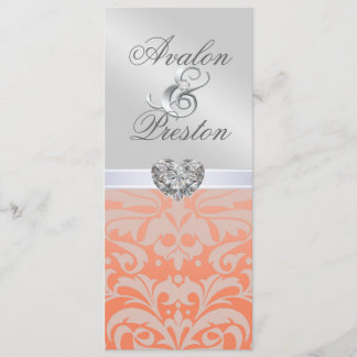 Silver Coral Diamond Damask Wedding Invitation