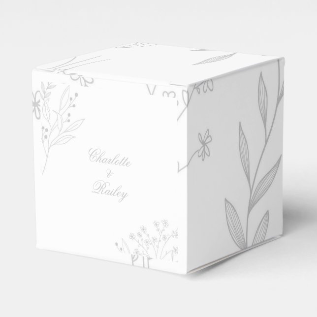 Silver Corner Floral Boho Wedding Favor Box (Front Side)