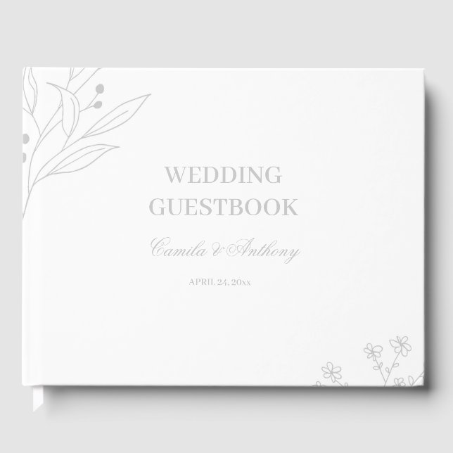 Silver Corner Floral Boho Wedding Guest Book (Front)
