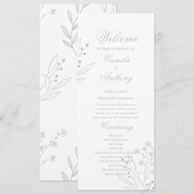 Silver Corner Floral Boho Wedding Program (Front/Back)
