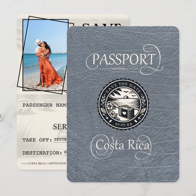 Silver Costa Rica Passport Save The Date (Front/Back)