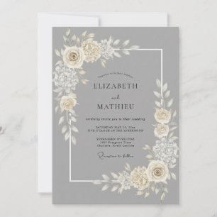 Silver Cream Petal Wedding Invitation