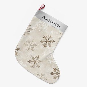 Silver Cream White Snowflakes Christmas   Large Christmas Stocking