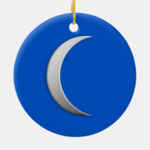 Silver crescent moon - cobalt blue background ceramic ornament
