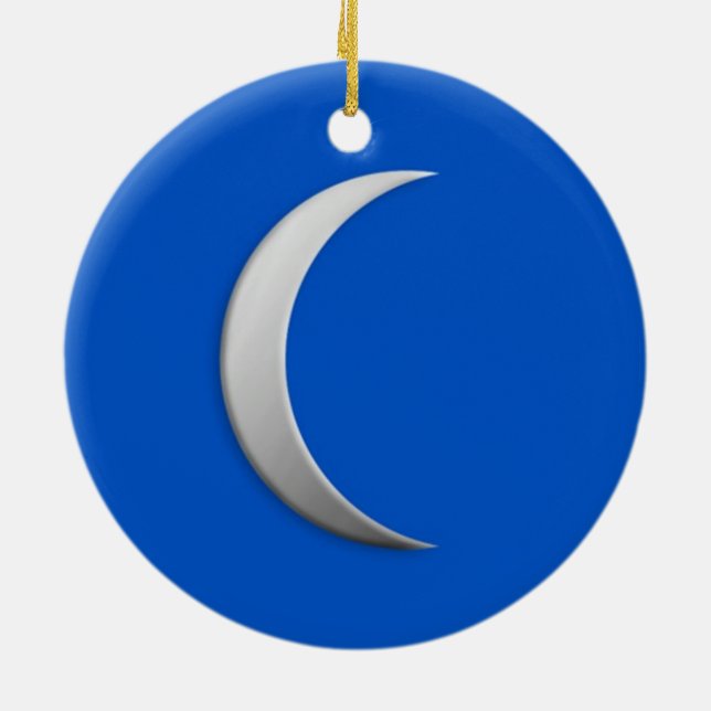 Silver crescent moon - cobalt blue background ceramic ornament (Back)
