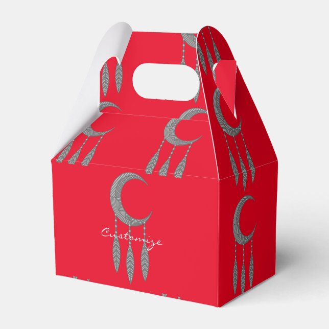 Silver Crescent Moon Feathers Thunder_Cove Favor Box (Front Side)