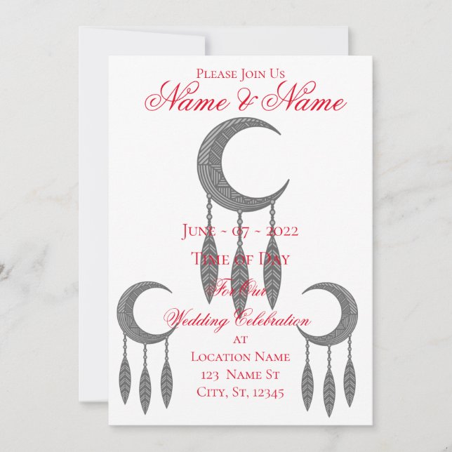 Silver Crescent Moon Feathers Thunder_Cove  Invita Invitation (Front)